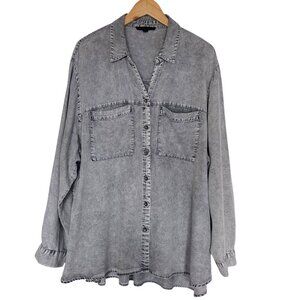 Jane + Delancy Button Up Chambray Shirt Size 3X Lightweight Gray Relaxed Fit
